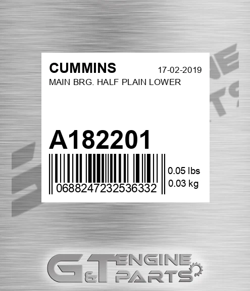 A182201 CUMMINS Main Brg. Half Plain Lower