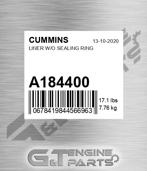 A184400 Liner W/o Sealing Ring for CUMMINS