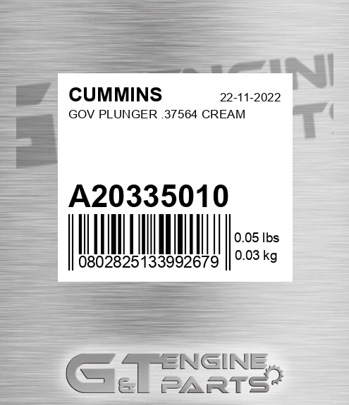 A203350-10 Gov Plunger .37564 Cream for CUMMINS