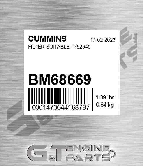 BM68669 Filter Suitable 1752949 for CUMMINS