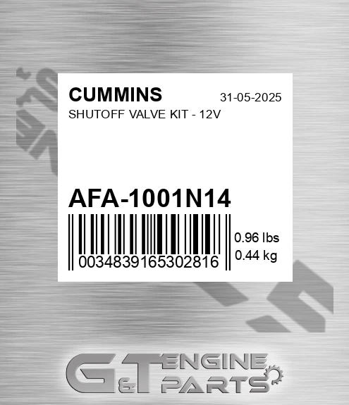 AFA-1001N14 CUMMINS Shutoff Valve Kit - 12v