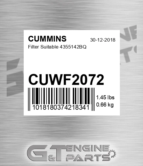 CUWF2072 Filter Suitable 4355142bq for CUMMINS