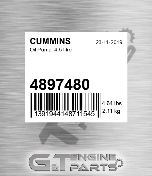 4897480 CUMMINS Oil Pump 4.5 Litre