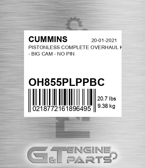 OH855PLPPBC Pistonless Complete Overhaul Kit - Big Cam - No Pin for CUMMINS