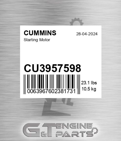 CU3957598 CUMMINS Starting Motor