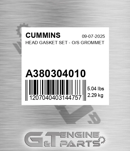 A3803040+10 Head Gasket Set - O/s Grommet for CUMMINS