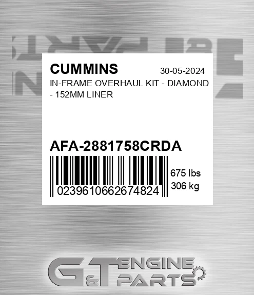 AFA-2881758CRDA In-frame Overhaul Kit - Diamond - 152mm Liner for CUMMINS