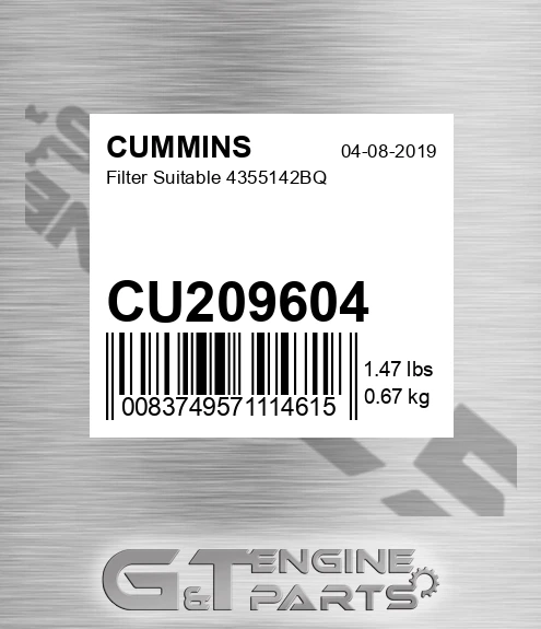 CU209604 Filter Suitable 4355142bq