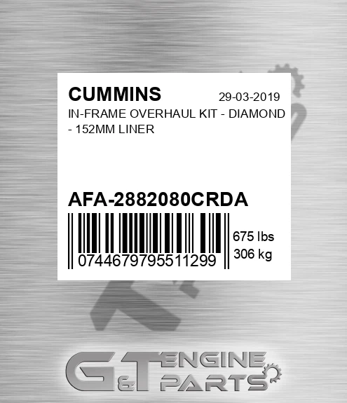 AFA-2882080CRDA In-frame Overhaul Kit - Diamond - 152mm Liner for CUMMINS