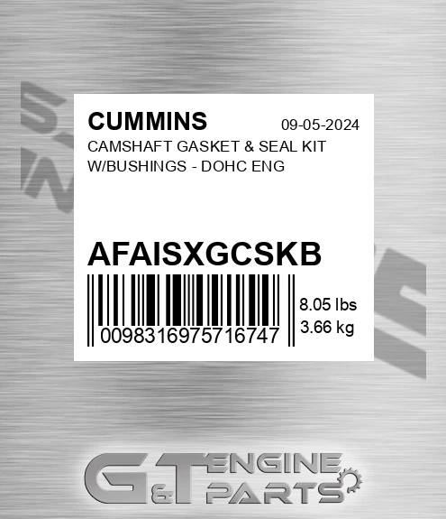AFA-ISXGCSKB Camshaft Gasket & Seal Kit W/bushings - Dohc Eng for CUMMINS