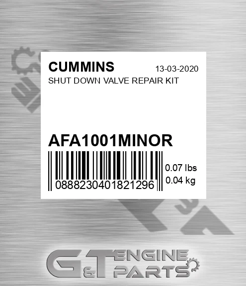 AFA1001MINOR CUMMINS Shut Down Valve Repair Kit