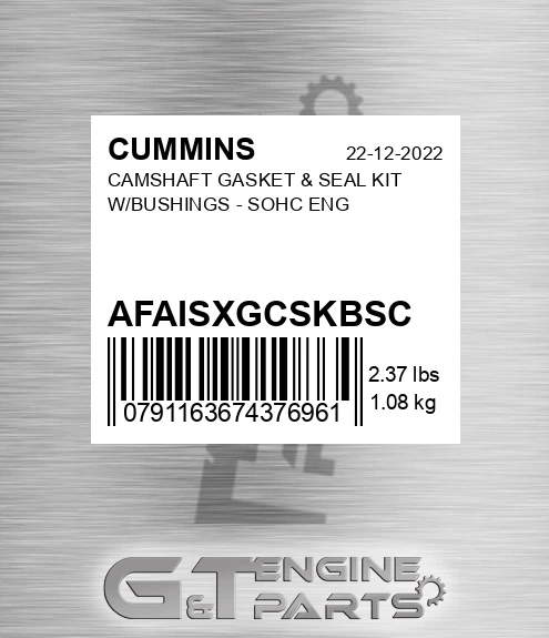 AFA-ISXGCSKB-SC Camshaft Gasket & Seal Kit W/bushings - Sohc Eng for CUMMINS
