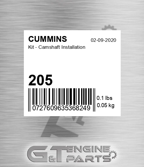 205 CUMMINS Kit - Camshaft Installation