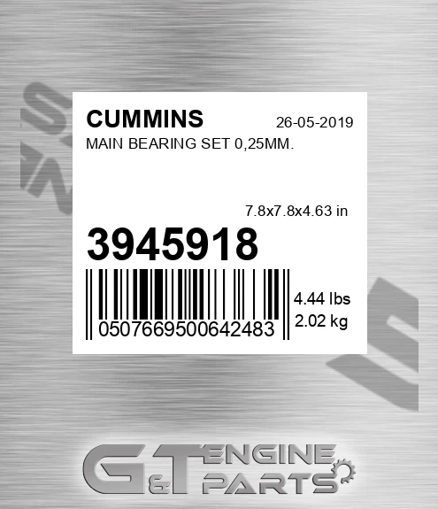 3945918 Main Bearing Set 0,25mm.