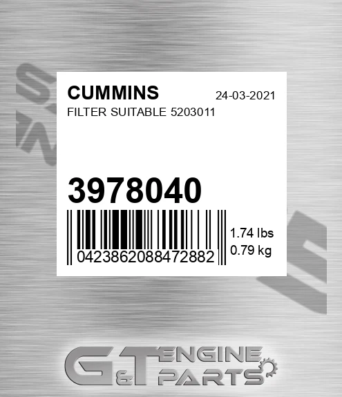 3978040 Filter Suitable 5203011 for CUMMINS