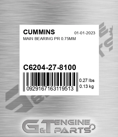 C6204-27-8100 Main Bearing Pr 0.75mm for CUMMINS