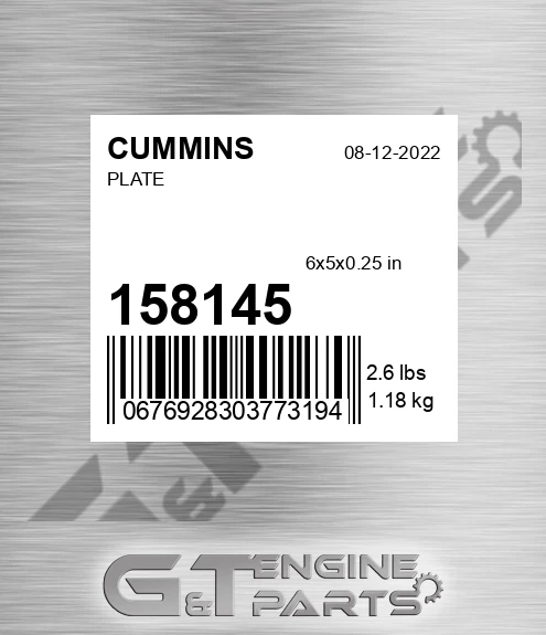 158145 CUMMINS Plate