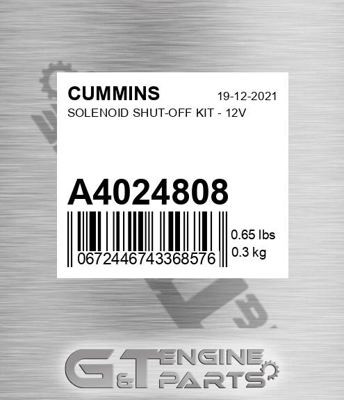 A4024808 CUMMINS Solenoid Shut-off Kit - 12v