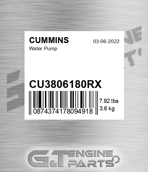 CU3806180RX CUMMINS Water Pump