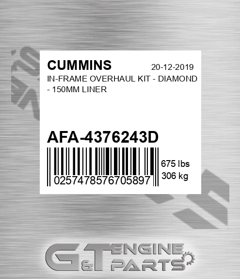 AFA-4376243D In-frame Overhaul Kit - Diamond - 150mm Liner for CUMMINS