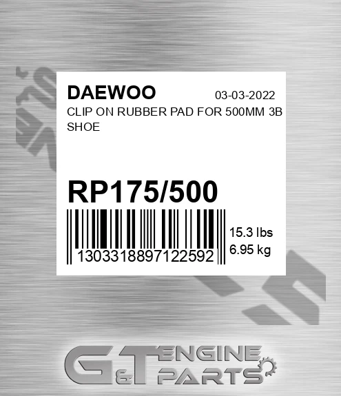 RP175/500 Clip On Rubber Pad For 500mm 3b Shoe