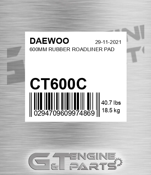 CT600C 600mm Rubber Roadliner Pad