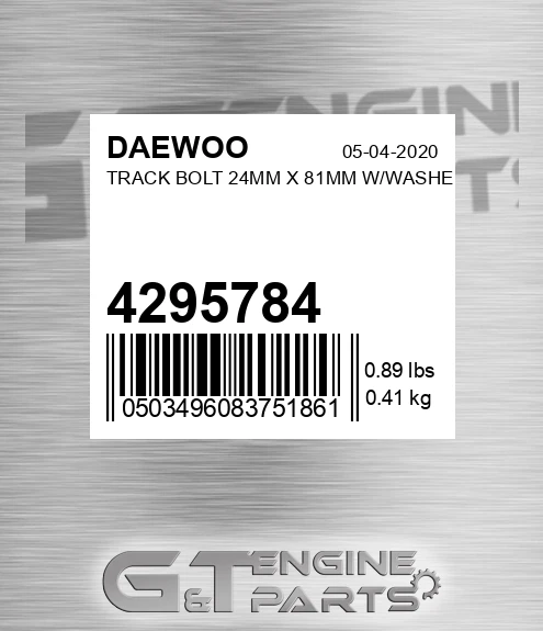 4295784 Track Bolt 24mm X 81mm W/washer