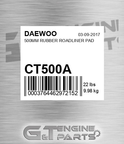 CT500A DAEWOO 500mm Rubber Roadliner Pad
