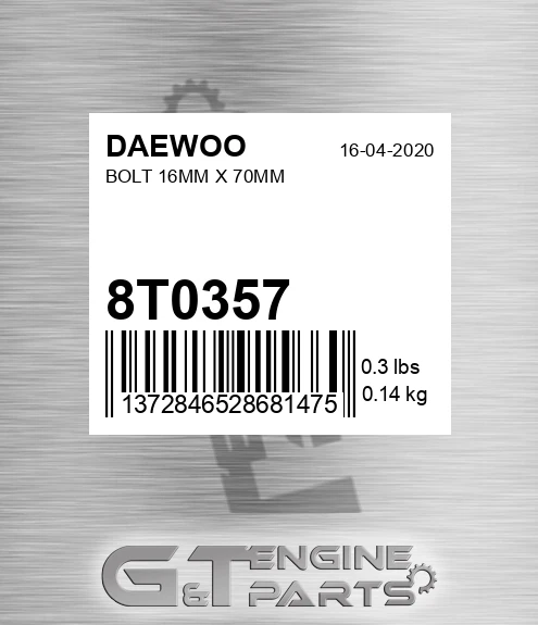 8T0357 Bolt 16mm X 70mm