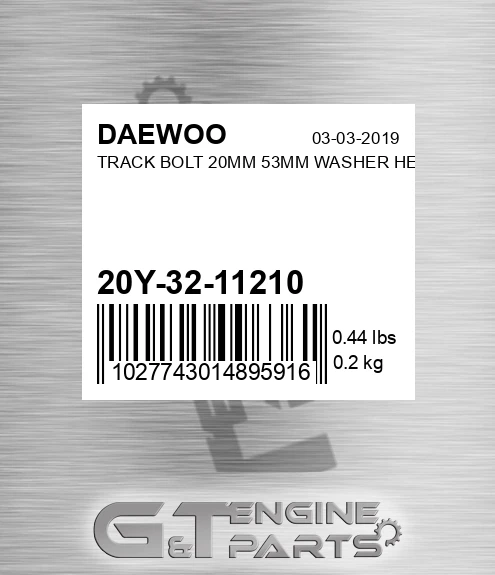 20Y-32-11210 Track Bolt 20mm 53mm Washer Head