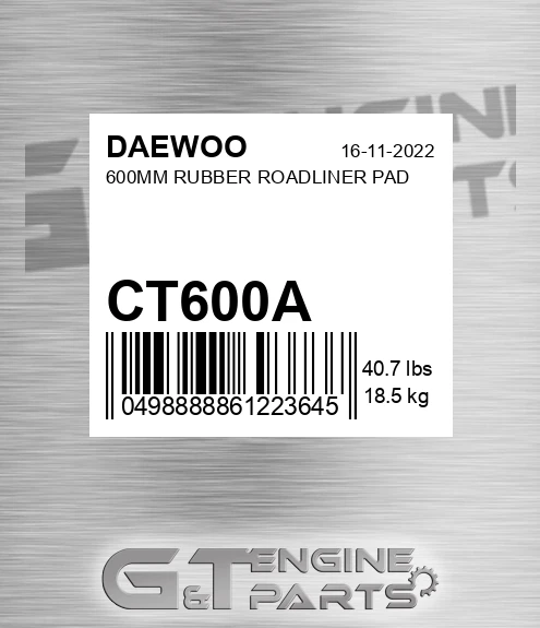 CT600A DAEWOO 600mm Rubber Roadliner Pad