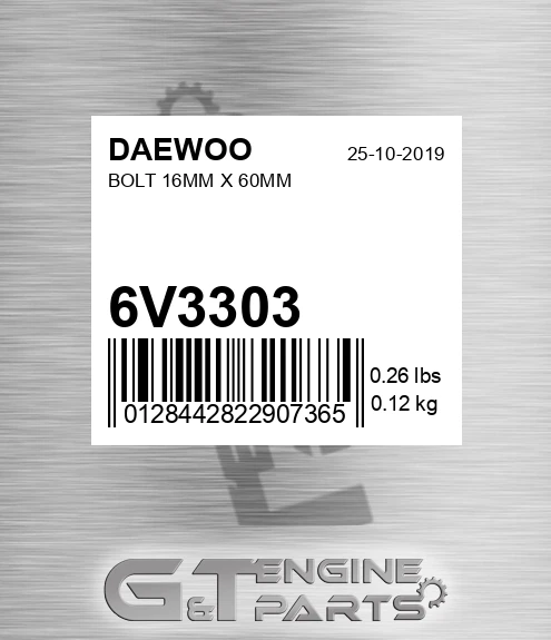 6V3303 Bolt 16mm X 60mm