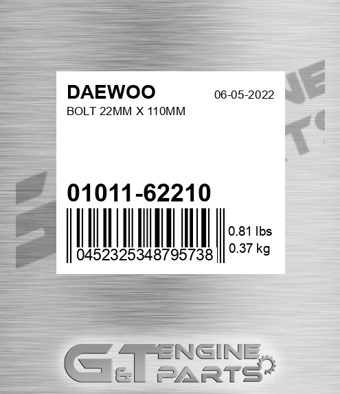 01011-62210 Bolt 22mm X 110mm