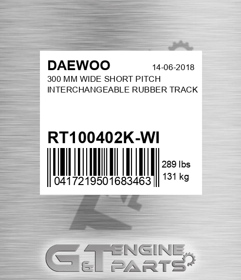 RT100402K-WI 300 Mm Wide Short Pitch Interchangeable Rubber Track