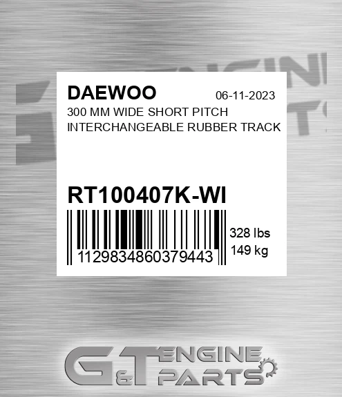 RT100407K-WI 300 Mm Wide Short Pitch Interchangeable Rubber Track