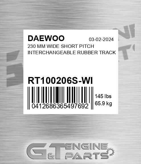 RT100206S-WI 230 Mm Wide Short Pitch Interchangeable Rubber Track