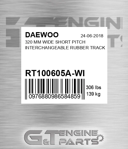 RT100605A-WI 320 Mm Wide Short Pitch Interchangeable Rubber Track