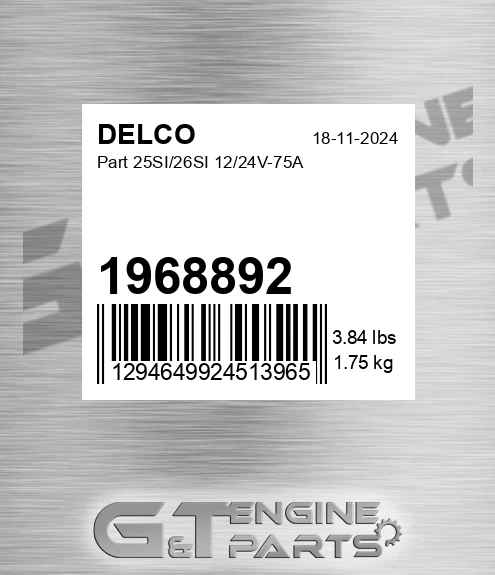1968892 DELCO Part 25si/26si 12/24v-75a