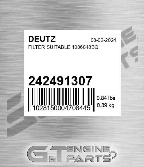 242491307 DEUTZ Filter Suitable 1006848bq