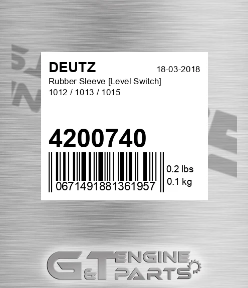 4200740 DEUTZ Rubber Sleeve [level Switch] 1012 / 1013 / 1015