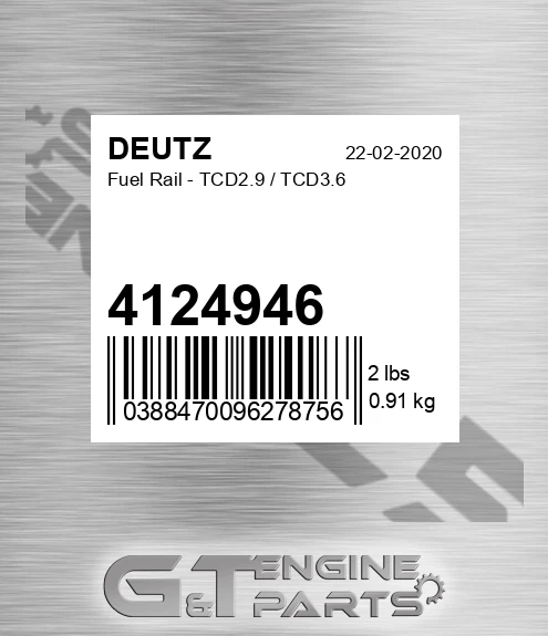 4124946 DEUTZ Fuel Rail - Tcd2.9 / Tcd3.6