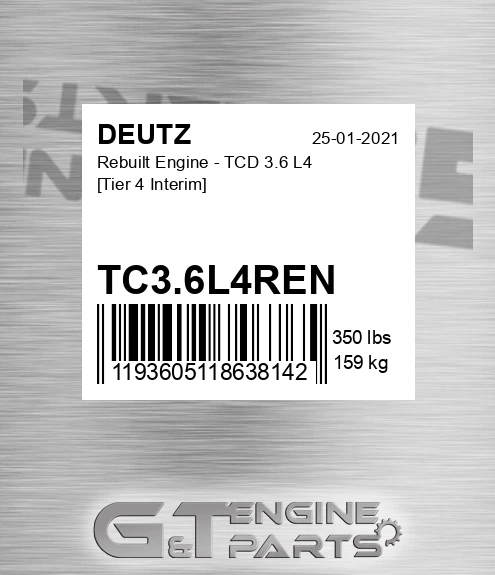 TC3.6L4REN Rebuilt Engine - Tcd 3.6 L4 [tier 4 Interim]