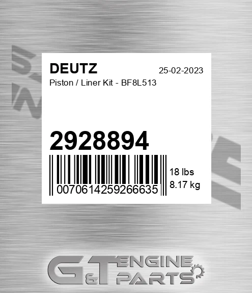 2928894 Piston / Liner Kit - Bf8l513 for DEUTZ