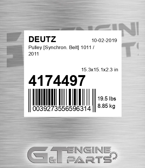 4174497 DEUTZ Pulley [synchron. Belt] 1011 / 2011