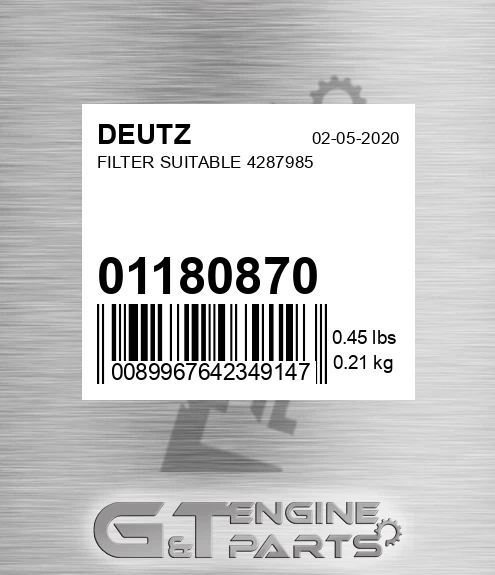 01180870 Filter Suitable 4287985