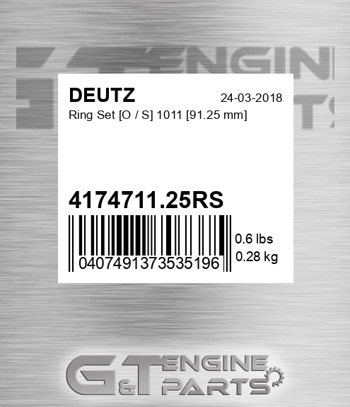 4174711.25RS Ring Set [o / S] 1011 [91.25 Mm]