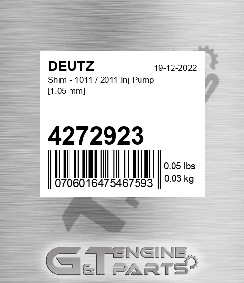 4272923 Shim - 1011 / 2011 Inj Pump [1.05 Mm] for DEUTZ
