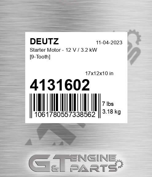 4131602 DEUTZ Starter Motor - 12 V / 3.2 Kw [9-tooth]