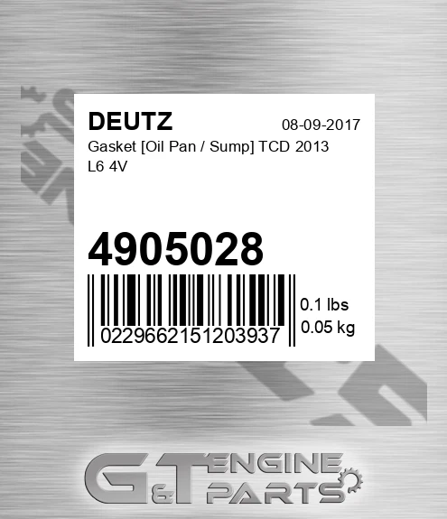 4905028 DEUTZ Gasket [oil Pan / Sump] Tcd 2013 L6 4v