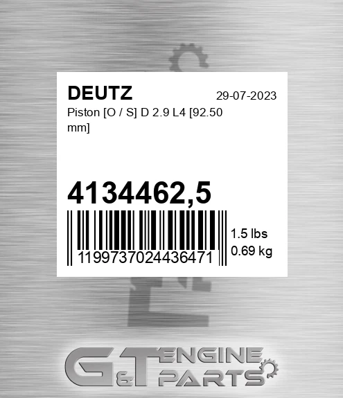 4134462,5 Piston [o / S] D 2.9 L4 [92.50 Mm]